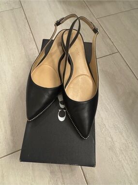 Coach Black Pointed Slingback Mules with Gold Stud Trim